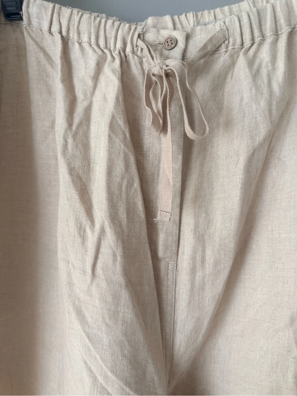 Women’s Casual Drawstring wide leg linen Pants - Cream